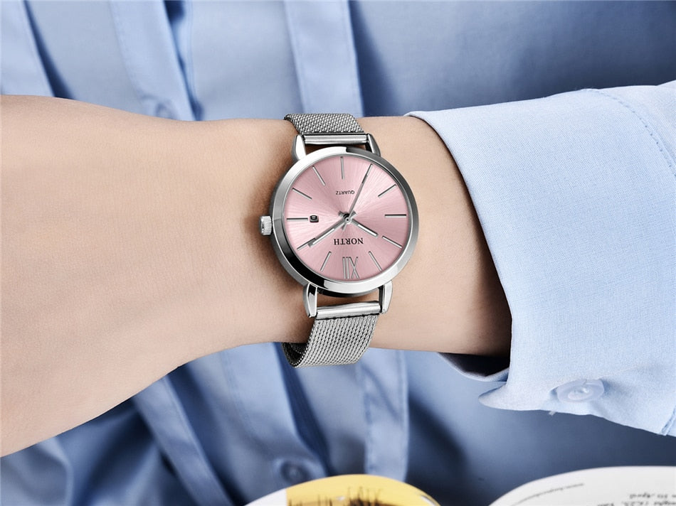 Luxury Brand NORTH Women Steel Bracelet Dress Quartz Watch Lady Waterproof