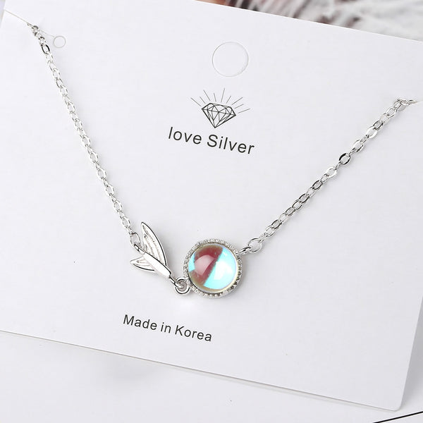 Silver Colorful Moonstone charm Bracelet Fishtail Chain Bracelet