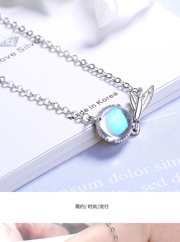 Silver Colorful Moonstone charm Bracelet Fishtail Chain Bracelet