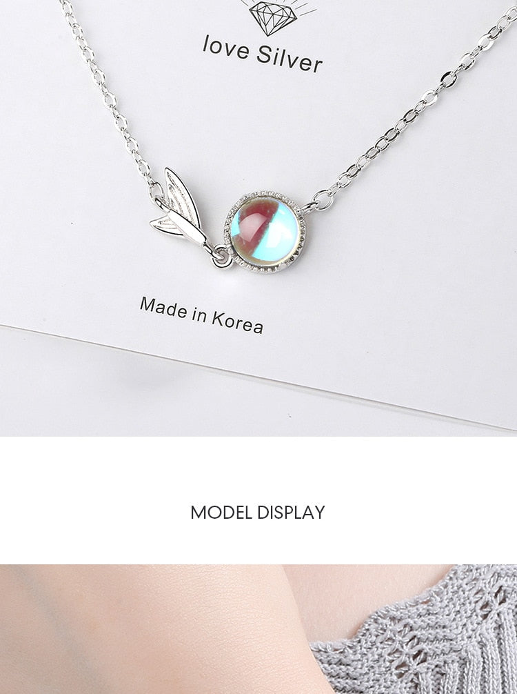 Silver Colorful Moonstone charm Bracelet Fishtail Chain Bracelet