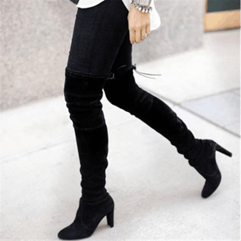Women's BootsNew Pointed Thick With Side Zipper Over The Knee Boots Elastic Boots Women's Shoes Footwear