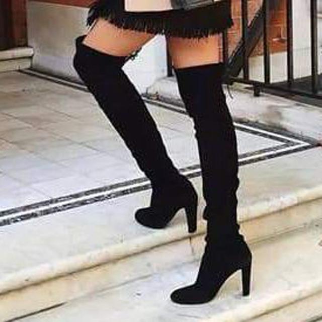 Women's BootsNew Pointed Thick With Side Zipper Over The Knee Boots Elastic Boots Women's Shoes Footwear