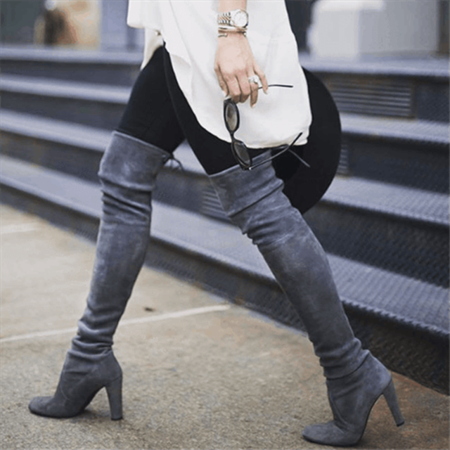 Women's BootsNew Pointed Thick With Side Zipper Over The Knee Boots Elastic Boots Women's Shoes Footwear