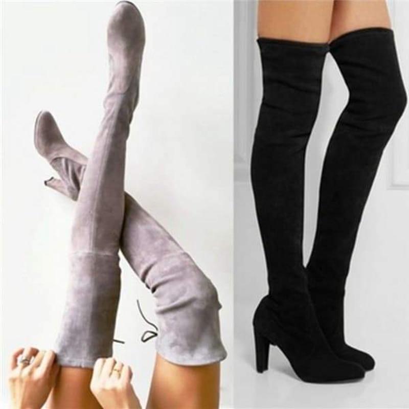 Women's BootsNew Pointed Thick With Side Zipper Over The Knee Boots Elastic Boots Women's Shoes Footwear