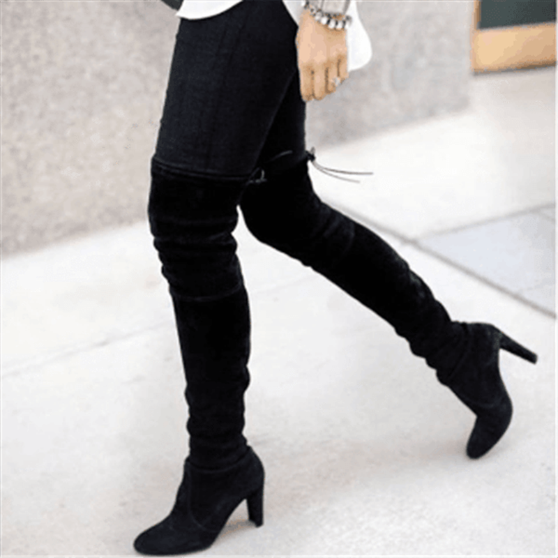 Women's BootsNew Pointed Thick With Side Zipper Over The Knee Boots Elastic Boots Women's Shoes Footwear