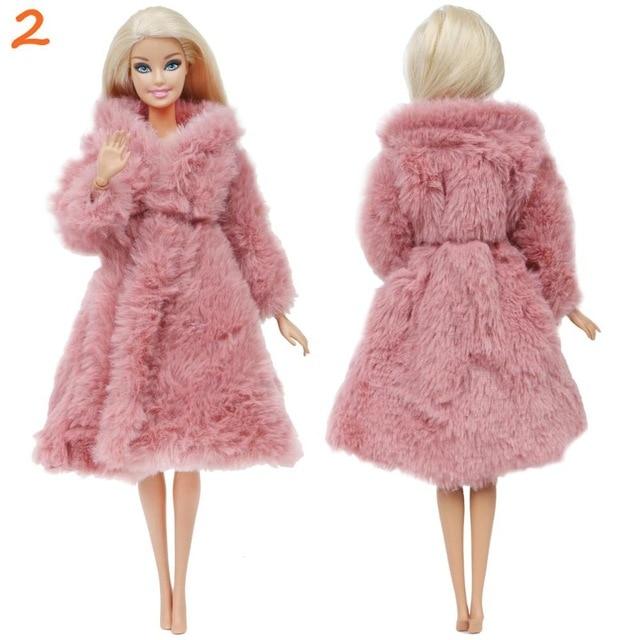 Multicolor 1 Set  Long Sleeve Soft Fur Coat Tops Dress Winter Warm Casual Wear Accessories Clothes for Barbie Doll Kids Toy