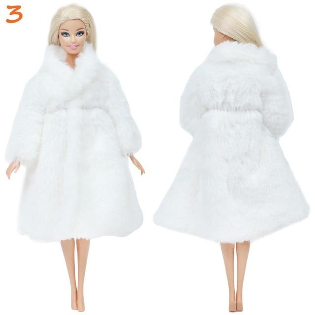 Multicolor 1 Set  Long Sleeve Soft Fur Coat Tops Dress Winter Warm Casual Wear Accessories Clothes for Barbie Doll Kids Toy