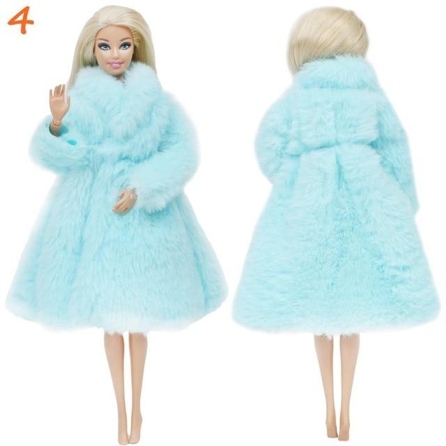 Multicolor 1 Set  Long Sleeve Soft Fur Coat Tops Dress Winter Warm Casual Wear Accessories Clothes for Barbie Doll Kids Toy