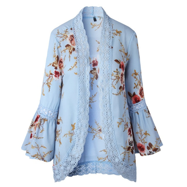 Open Stitch Floral printed with Lace Patchwork &  Flare Sleeve