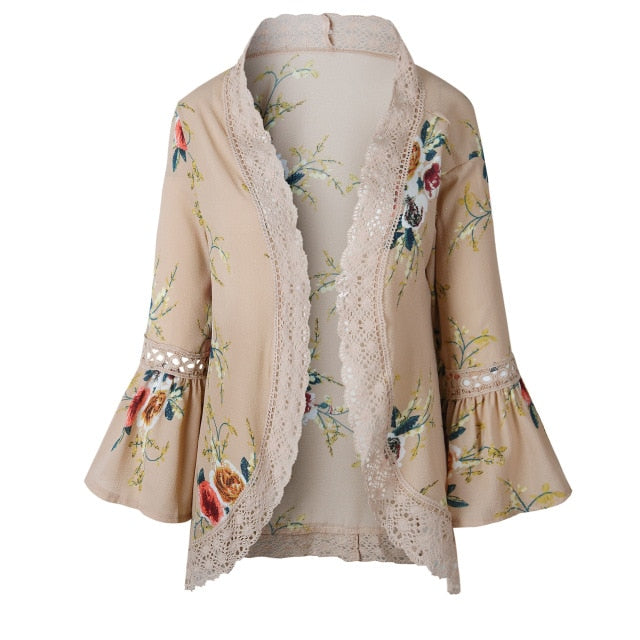 Open Stitch Floral printed with Lace Patchwork &  Flare Sleeve