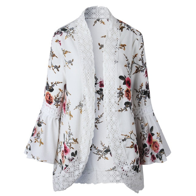 Open Stitch Floral printed with Lace Patchwork &  Flare Sleeve