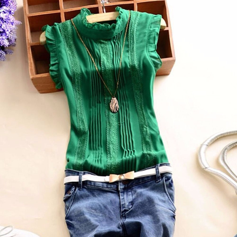 Vogue Women Ruffle Sleeve Neck Slim Fitted Shirts