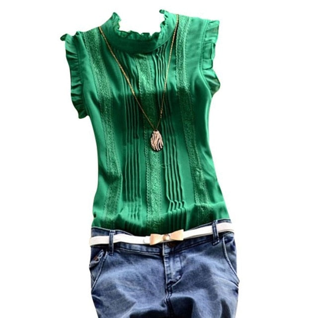 Vogue Women Ruffle Sleeve Neck Slim Fitted Shirts