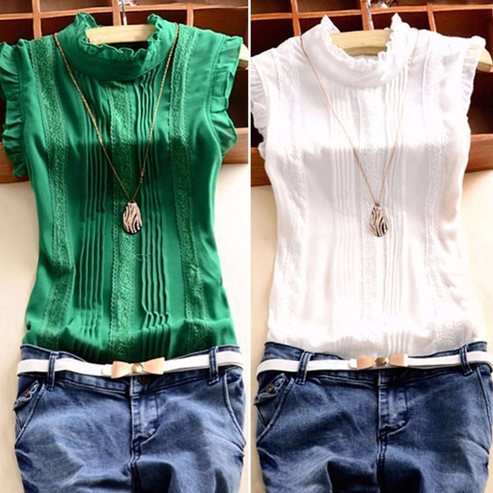 Vogue Women Ruffle Sleeve Neck Slim Fitted Shirts