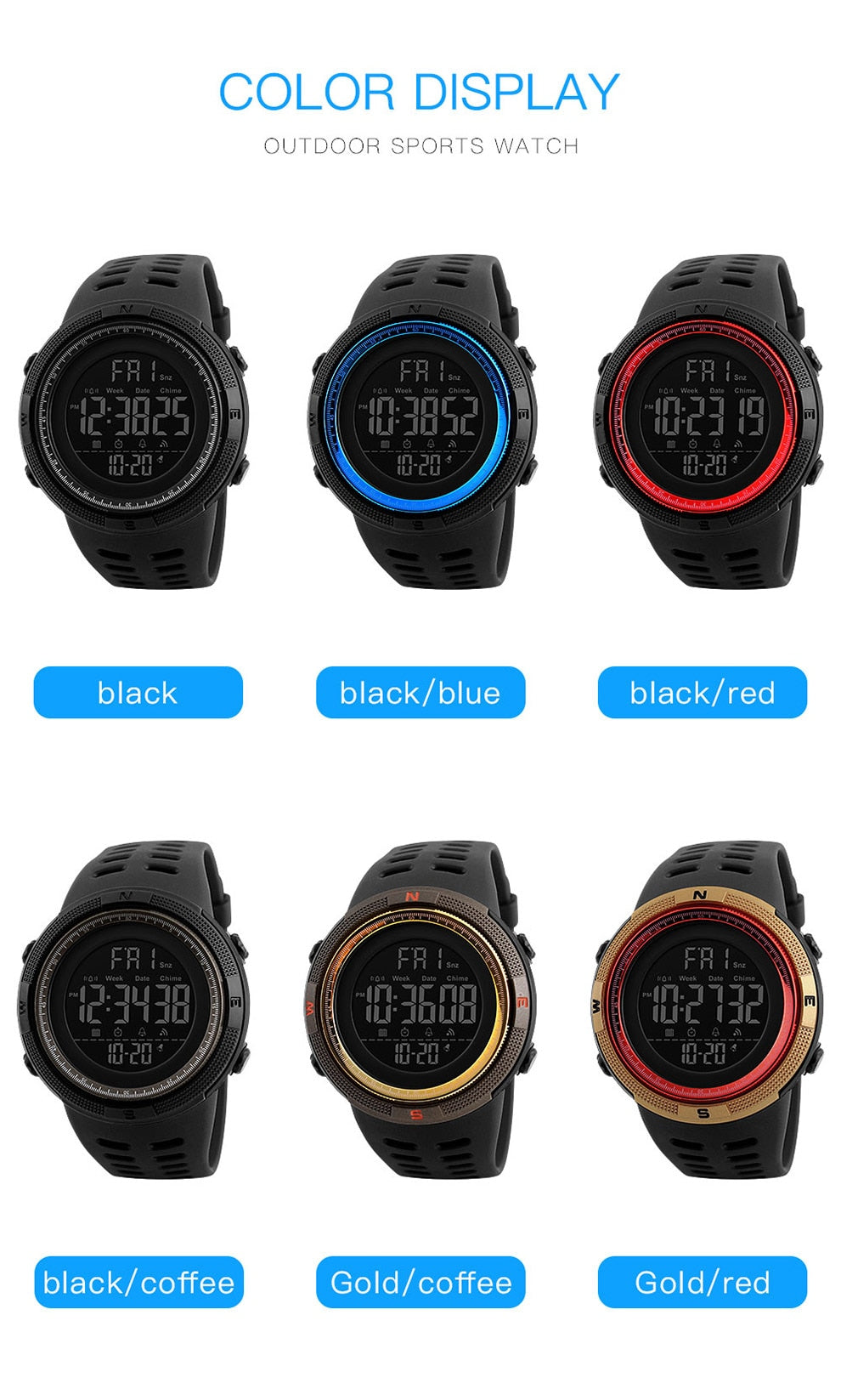 Fashion Sport Watch Men Clock Multifunction Alarm Chrono 5Bar Waterproof Digital Watch