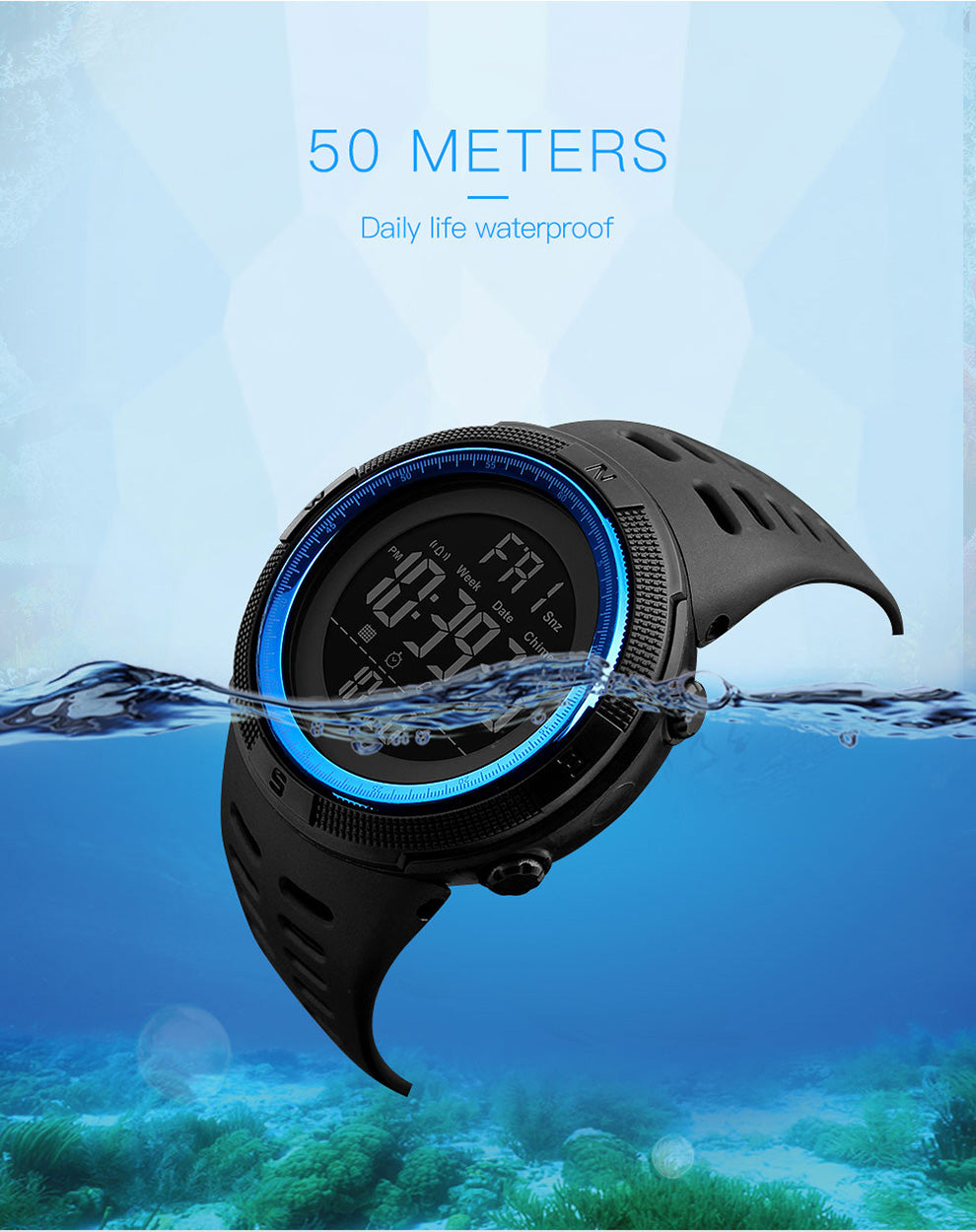Fashion Sport Watch Men Clock Multifunction Alarm Chrono 5Bar Waterproof Digital Watch