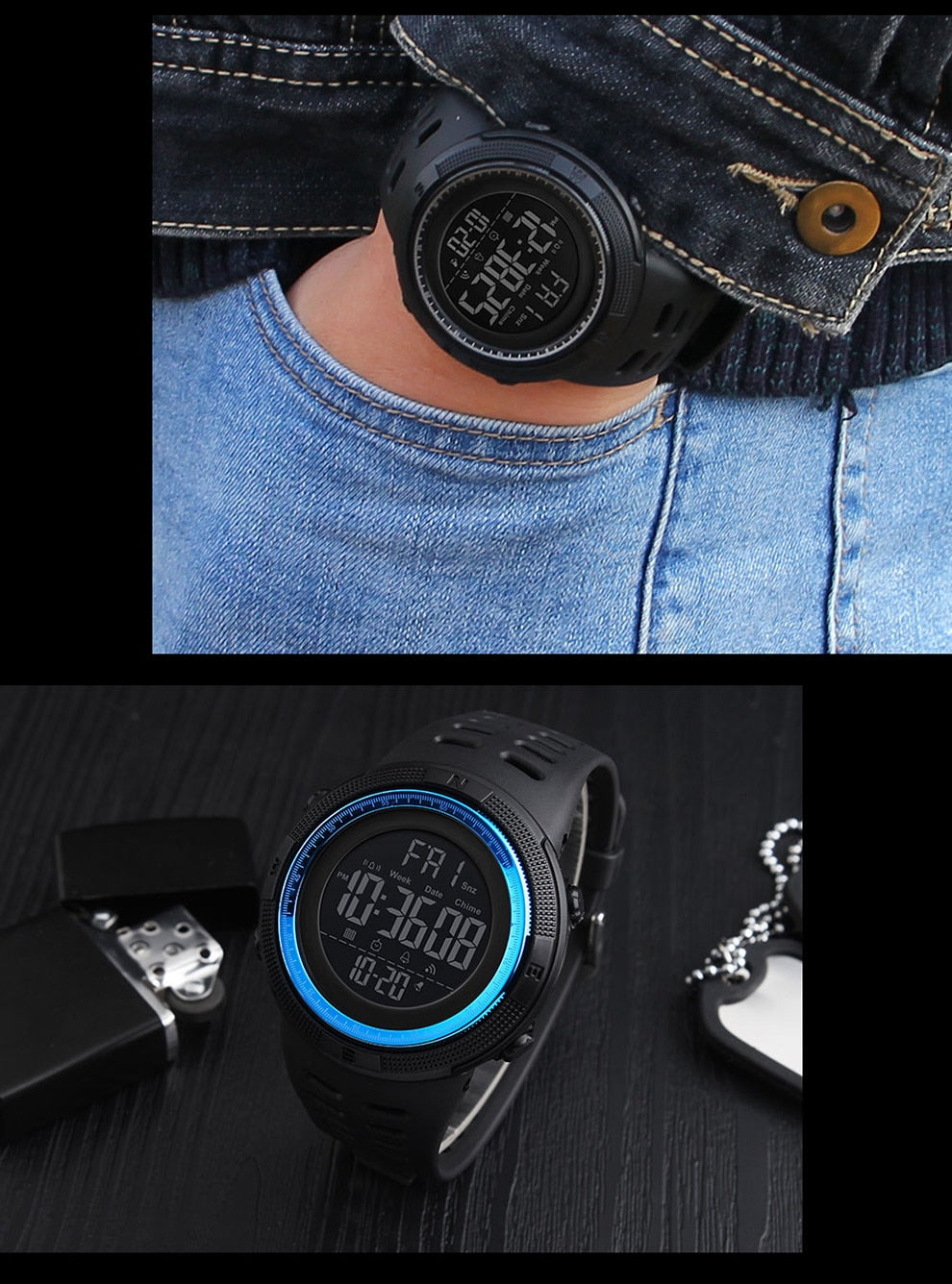 Fashion Sport Watch Men Clock Multifunction Alarm Chrono 5Bar Waterproof Digital Watch