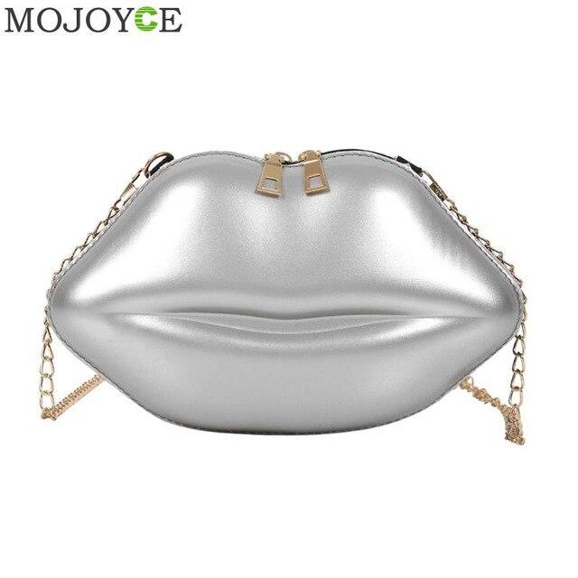 Lips Shape PVC Handbags Solid Zipper Evening Party Clutches