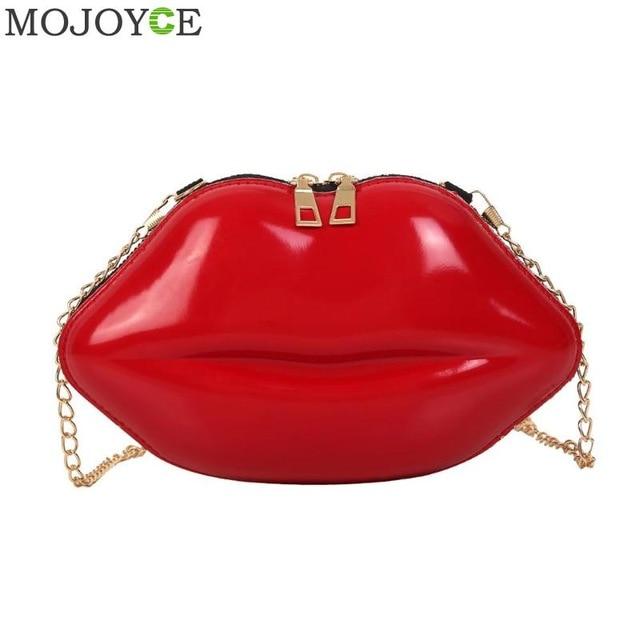 Lips Shape PVC Handbags Solid Zipper Evening Party Clutches