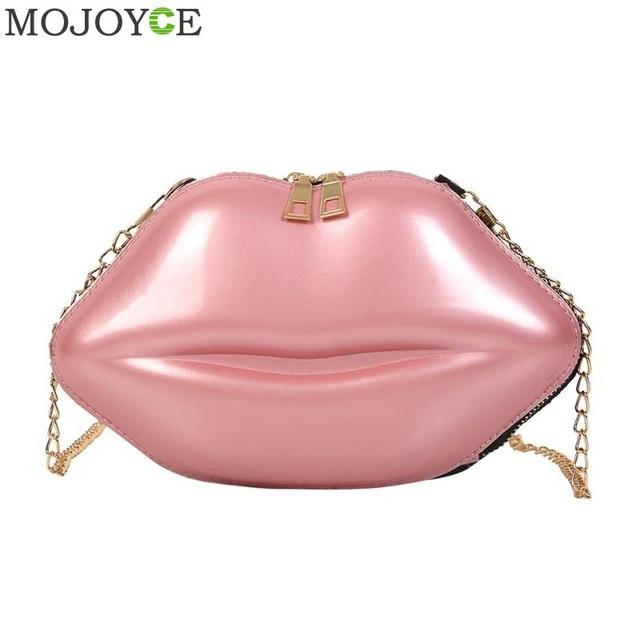 Lips Shape PVC Handbags Solid Zipper Evening Party Clutches