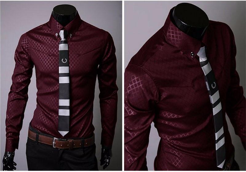 Men Plaid Shirts Brand 5XL  Dress Shirts Long Sleeve Slim Casual Black White