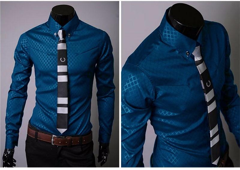 Men Plaid Shirts Brand 5XL  Dress Shirts Long Sleeve Slim Casual Black White