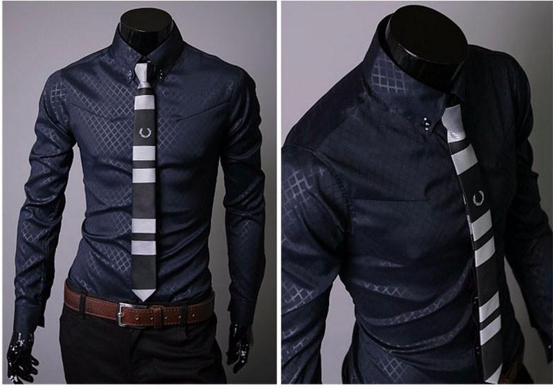 Men Plaid Shirts Brand 5XL  Dress Shirts Long Sleeve Slim Casual Black White