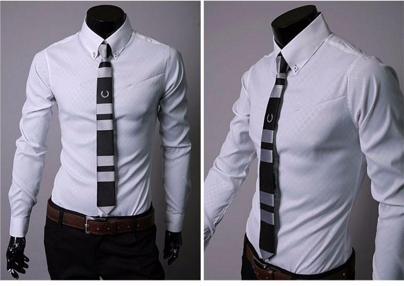 Men Plaid Shirts Brand 5XL  Dress Shirts Long Sleeve Slim Casual Black White