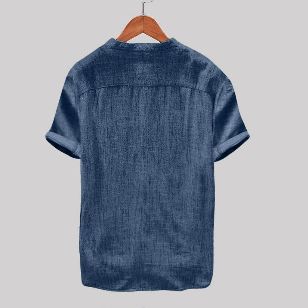 Summer Loose Cotton Material Solid Color Short Sleeve Retro Shirt Top Casual Wear Men's Shirts