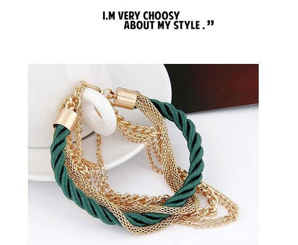 Fashion Multilayer Charm Bracelet Exaggerated Gold Chain High Quality Of Handwoven Rope Jewelry