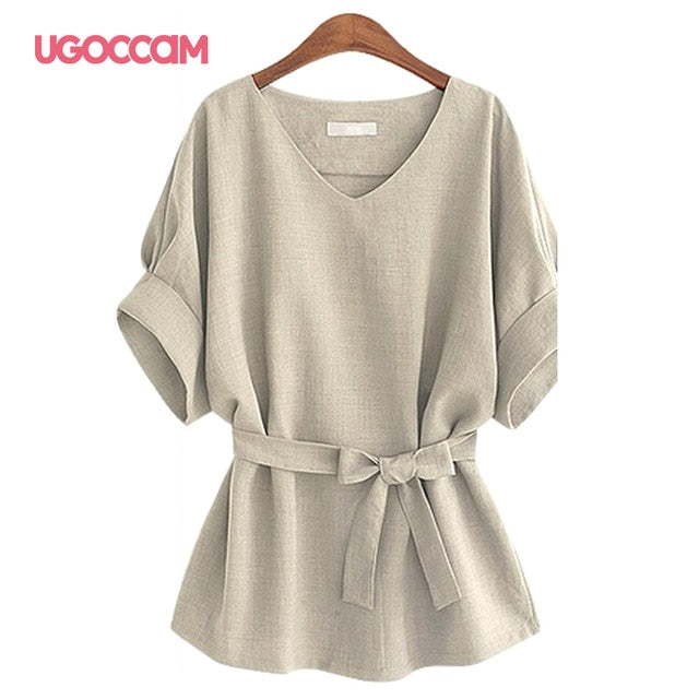 Linen V Neck Summer Loose Baggy Tops