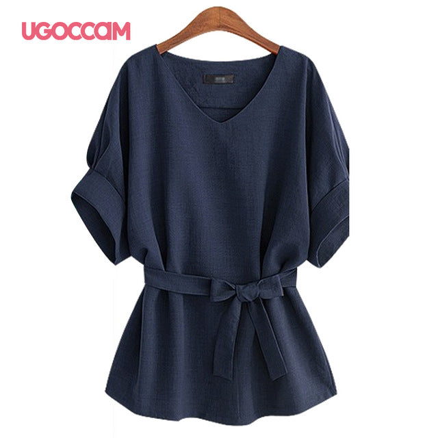 Linen V Neck Summer Loose Baggy Tops