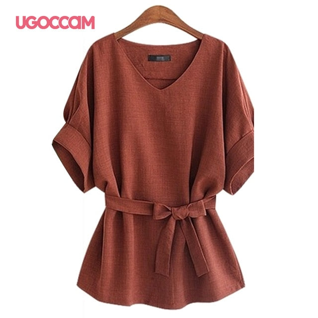 Linen V Neck Summer Loose Baggy Tops