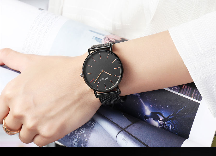 Japan Quartz Movement Stainless Steel Rose Gold Dial Waterproof Wristwatches