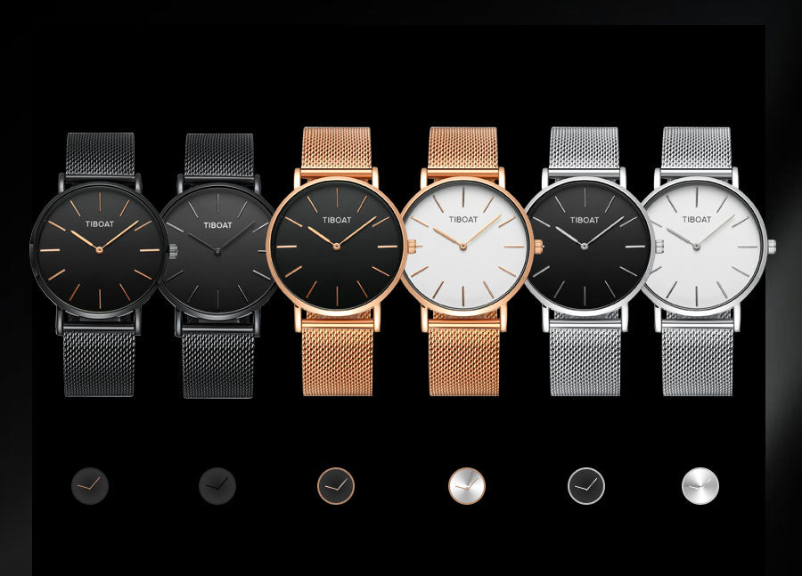Japan Quartz Movement Stainless Steel Rose Gold Dial Waterproof Wristwatches