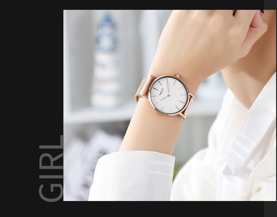 Japan Quartz Movement Stainless Steel Rose Gold Dial Waterproof Wristwatches