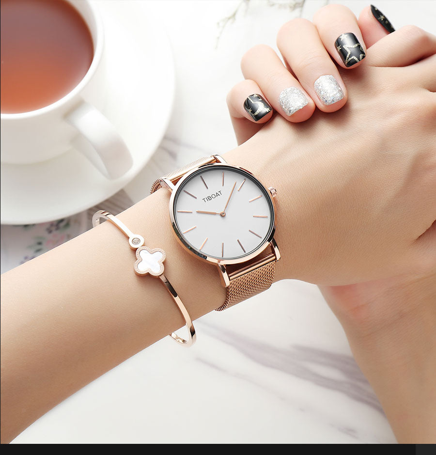 Japan Quartz Movement Stainless Steel Rose Gold Dial Waterproof Wristwatches