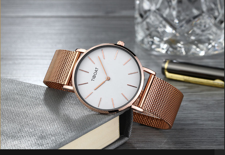 Japan Quartz Movement Stainless Steel Rose Gold Dial Waterproof Wristwatches