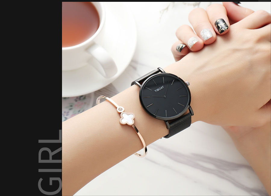 Japan Quartz Movement Stainless Steel Rose Gold Dial Waterproof Wristwatches