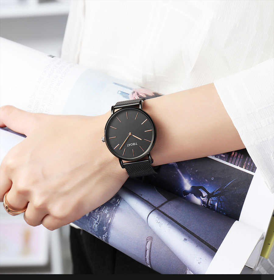 Japan Quartz Movement Stainless Steel Rose Gold Dial Waterproof Wristwatches