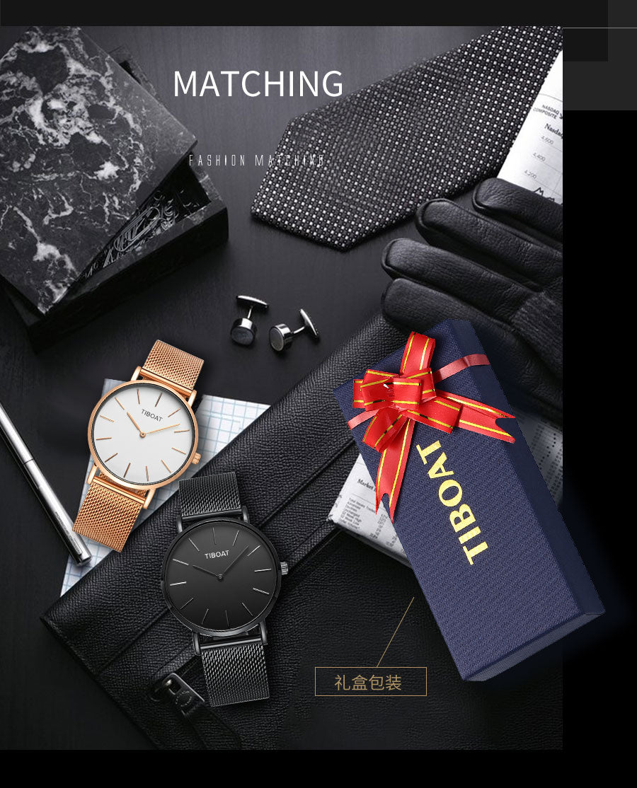 Japan Quartz Movement Stainless Steel Rose Gold Dial Waterproof Wristwatches