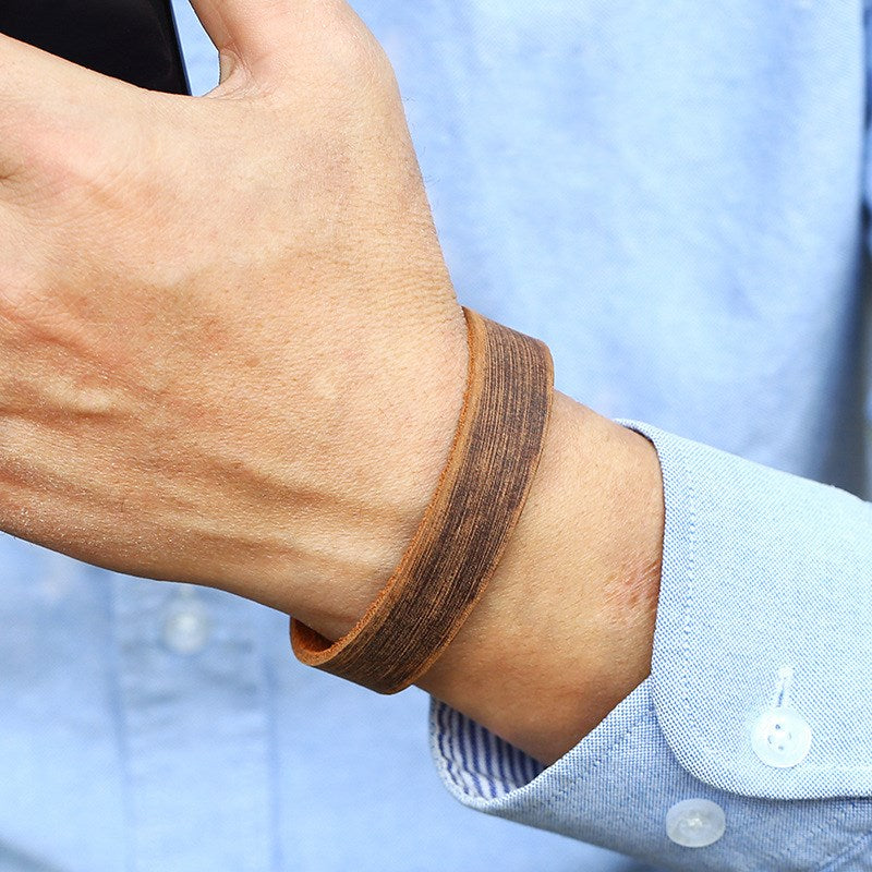 Vintage Punk Style Men Bracelet Wide Leather Button