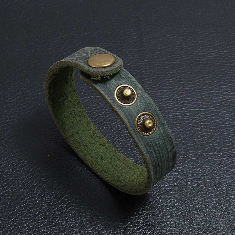Vintage Punk Style Men Bracelet Wide Leather Button