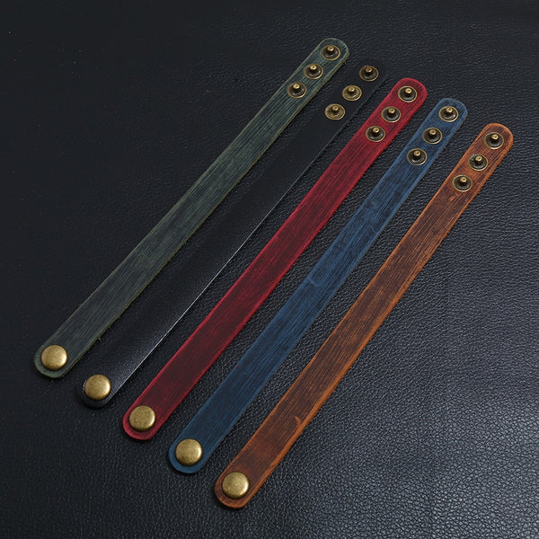 Vintage Punk Style Men Bracelet Wide Leather Button