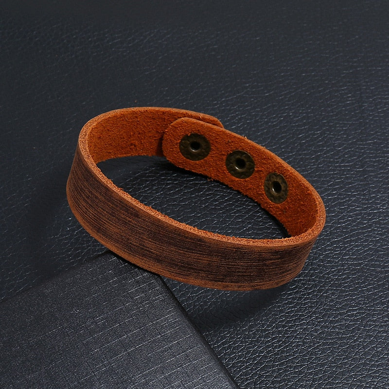 Vintage Punk Style Men Bracelet Wide Leather Button