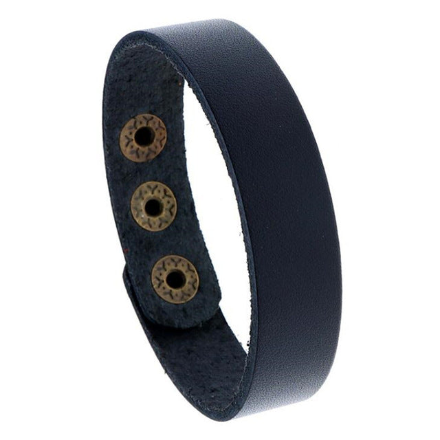 Vintage Punk Style Men Bracelet Wide Leather Button