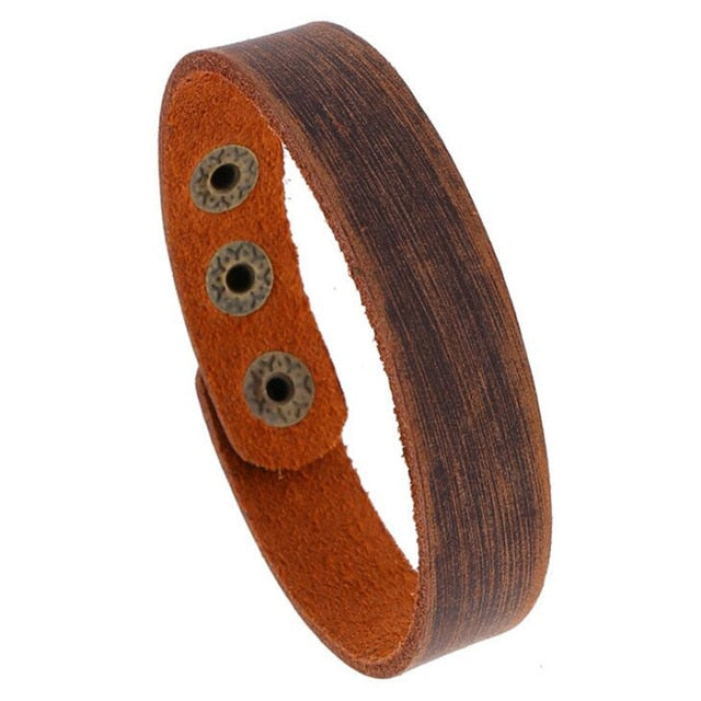 Vintage Punk Style Men Bracelet Wide Leather Button