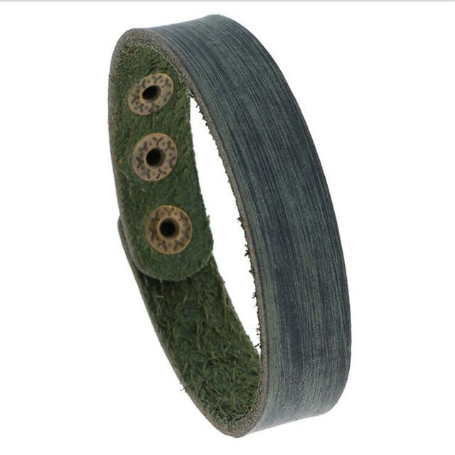Vintage Punk Style Men Bracelet Wide Leather Button