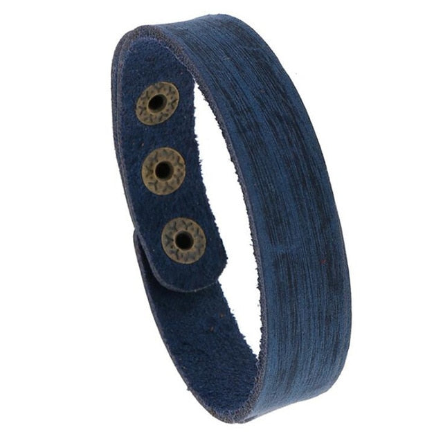 Vintage Punk Style Men Bracelet Wide Leather Button