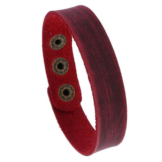 Vintage Punk Style Men Bracelet Wide Leather Button